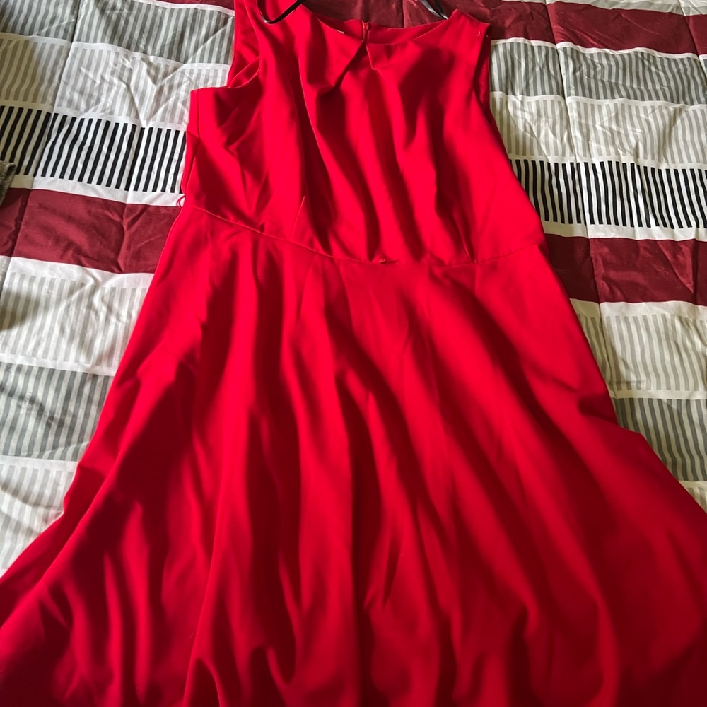 Red sleeveless swing dress